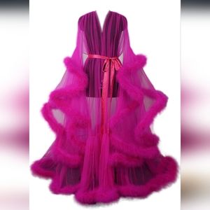  Hollywood Feather Robe Sexy Boudoir Robe Feather Bridal Robe Tulle